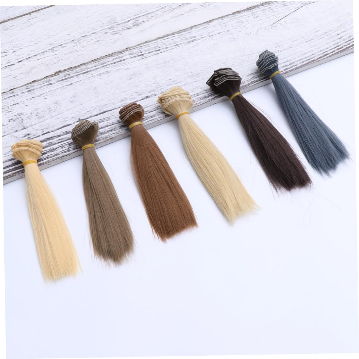 SUPVOX Parrucca Mini per Bambole Liscia Resistente al Calore 6 Pezzi Estensioni di Capelli Sintetici con Rete Elastico per Fai da Te 6.69In X 1.18In X 0.39In
