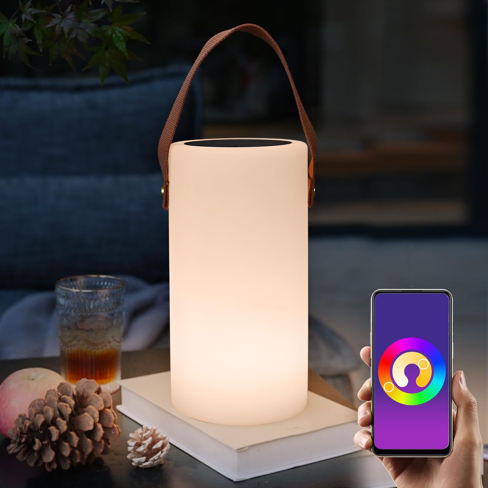 Yoolax lightSolar Table Lamp, Portable Lamp for Outdoor/Indoor, Smart Outdoor Lantern with APP Control, RGB 8 Color Dimmable, Waterproof Cordless Lamp for Outside Patio Deck Camping