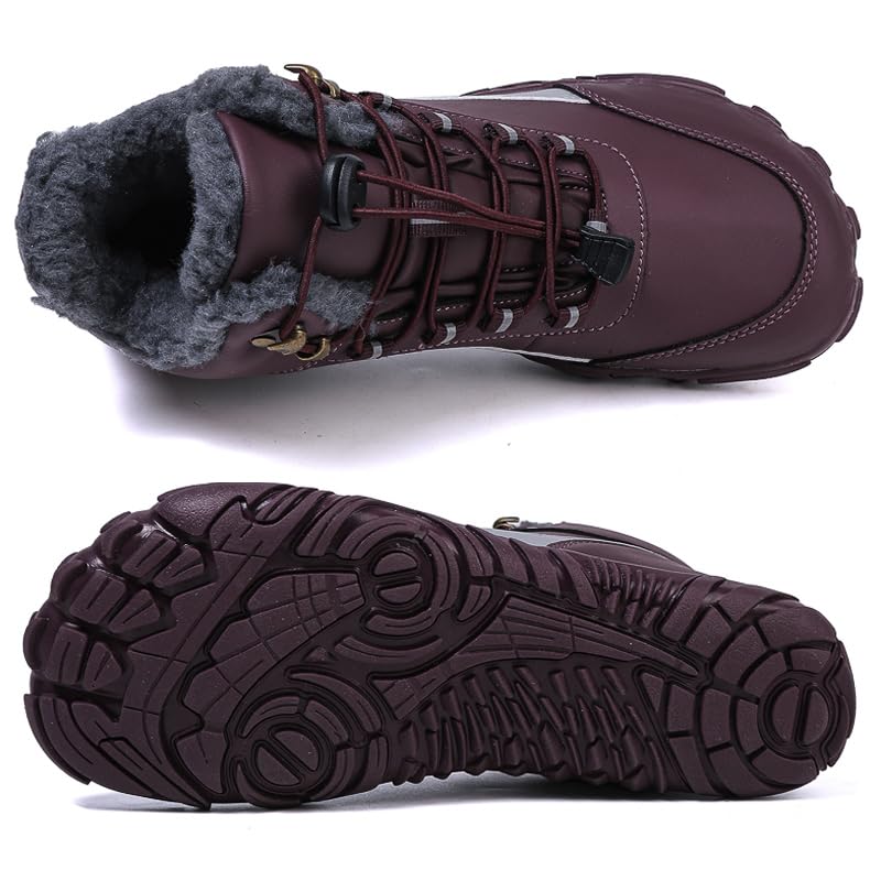 Winter Barefoot Boots Women Winter Snow Boots For Women Plush Warm Ankle Shoes Non-slip Outdor Waterproof Hiking Shoes (YN08-red, Adult, Women's, 9.5, Digital, US Shoe System, Wide Leg Pants)3