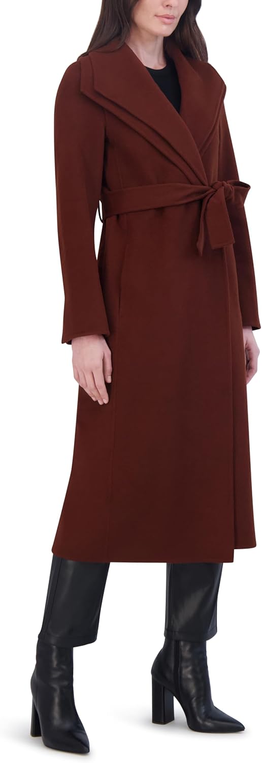 TAHARI Women's Slim Fit Double-faced Soft Wool Blend Wrap Coat With Tie Belt – Long Wool Coat - Image 2