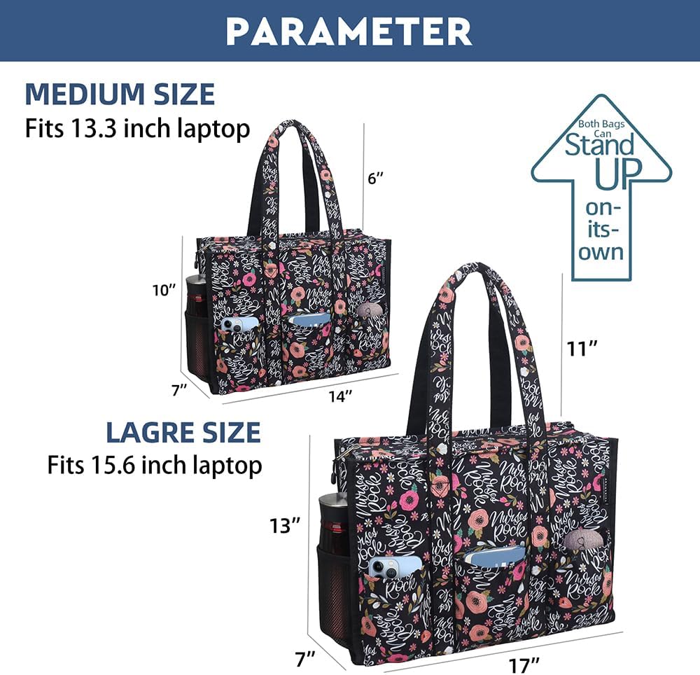 ABAMERICA Nurse Bags for Work Nursing Bag Multiple Pockets Waterproof Organizing Zip Top Clinical Bag for Nursing Students