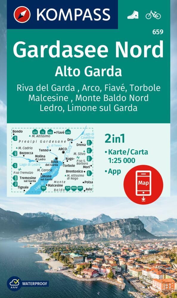 KOMPASS Wanderkarte 659 Gardasee Nord / Alto Garda, Riva del Garda, Arco, Fiavé, Torbole, Malcesine, Monte Baldo Nord, Ledro, Limone sul Garda ... Monte Baldo Nord, Ledro, Limone sul Garda