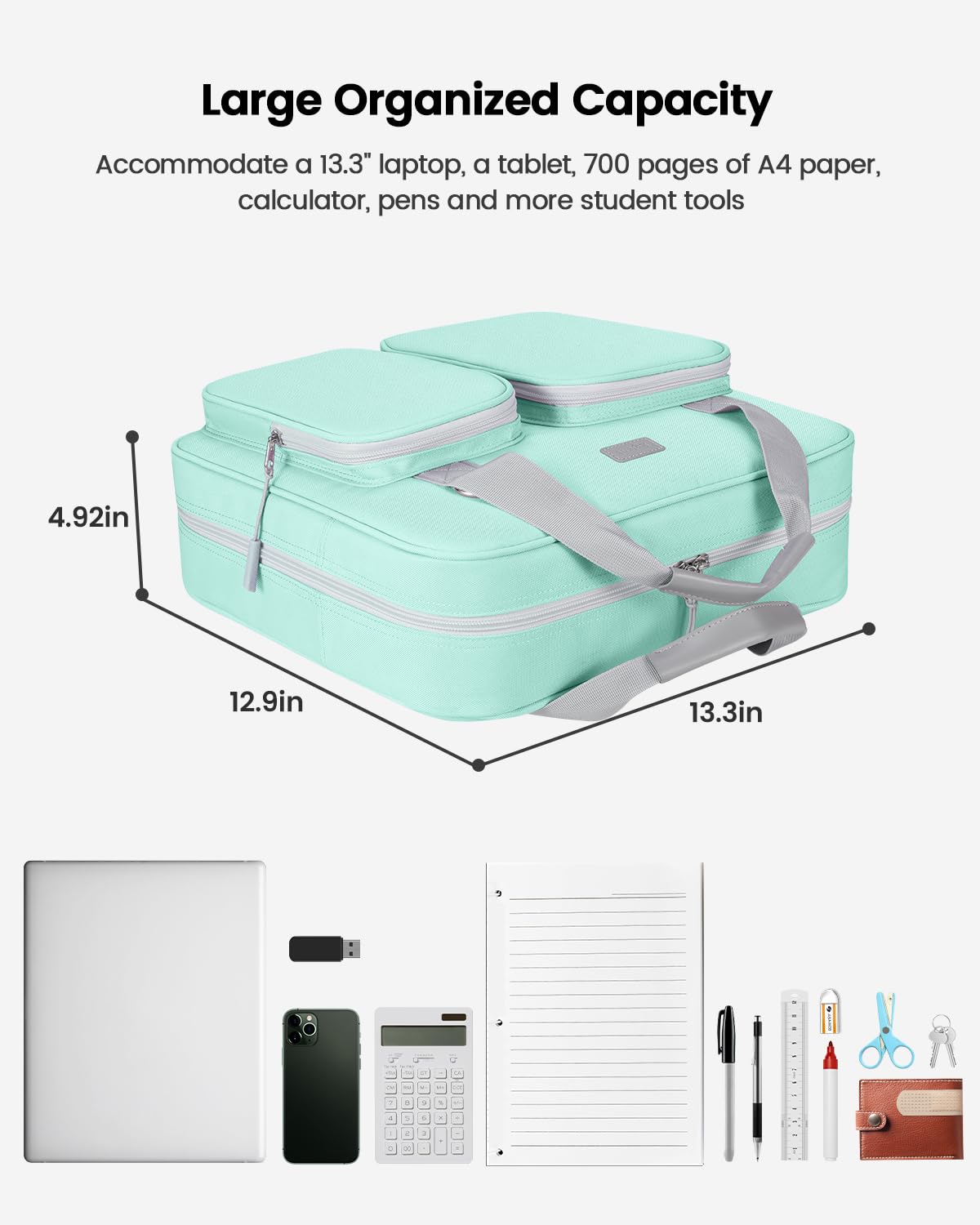 Carpeta con cremallera de 3 pulgadas, 3 anillos con correa para el