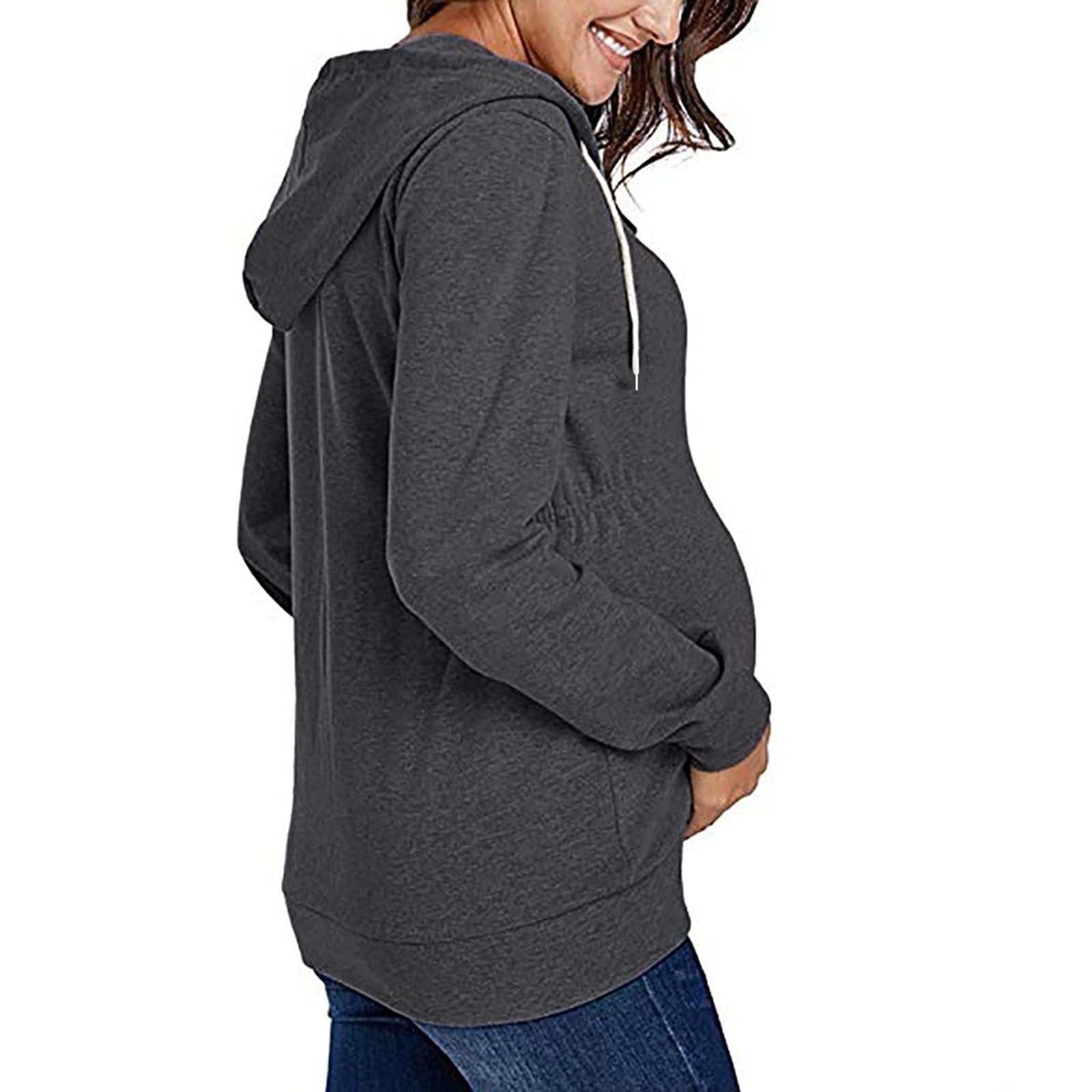 Damen-Sweatshirt, Schwangerschaft, lässig, mit Reißverschluss, mit Taschen, langärmelig, Sweatshirt, Umstandsbluse, zierlich, Damenmode