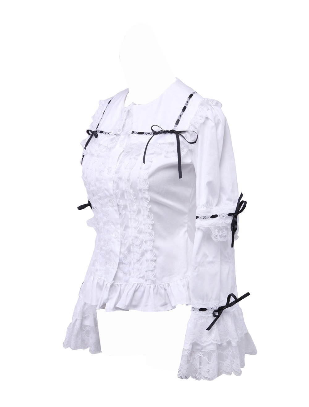 an*tai*na* Camicia colletto da marinaio vittoriano in cotone bianco con pizzo nero e volant,S