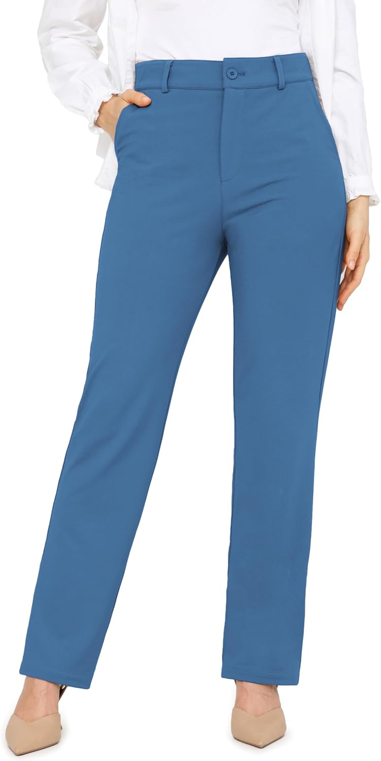 Bamans Dress Pants Women Work Business Pants Tummy Control Office Straight Leg Trousers High Waisted Ladies Slacks