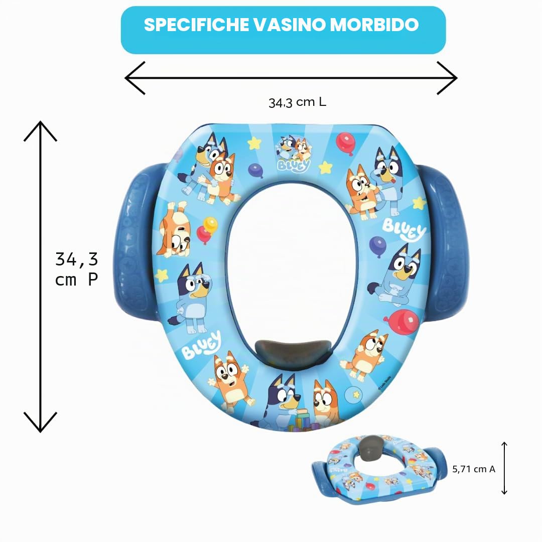 Bluey - Sedile WC morbido per imparare a usare il vasino, imbottito, sicuro, facile da pulire
