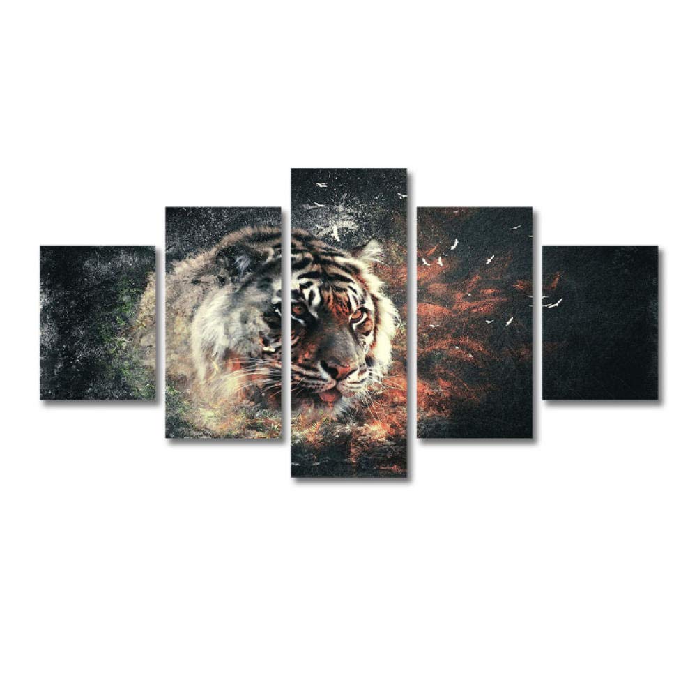 Peinture animaliere tigre en 5 panneaux de qualite superieure pour salon