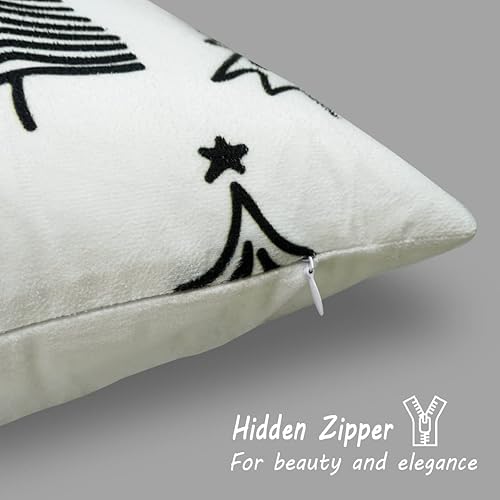 Miniatura 8 de JOJOGOGO Juego de 4 fundas de almohada de árbol de Navidad en blanco y negro de 18 x 18 pulgadas, fundas de almohada neutras para decoración de