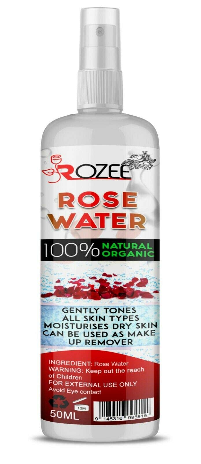 Pure Organic Rose Water | Facial Toner | 50ml 100% Natural Moroccan Rosa Damascena Water| Alcohol-Free Toner | Natural Makeup Remover | Anti-Aging, Anti-Inflammatory, Soothes Dry Skin
