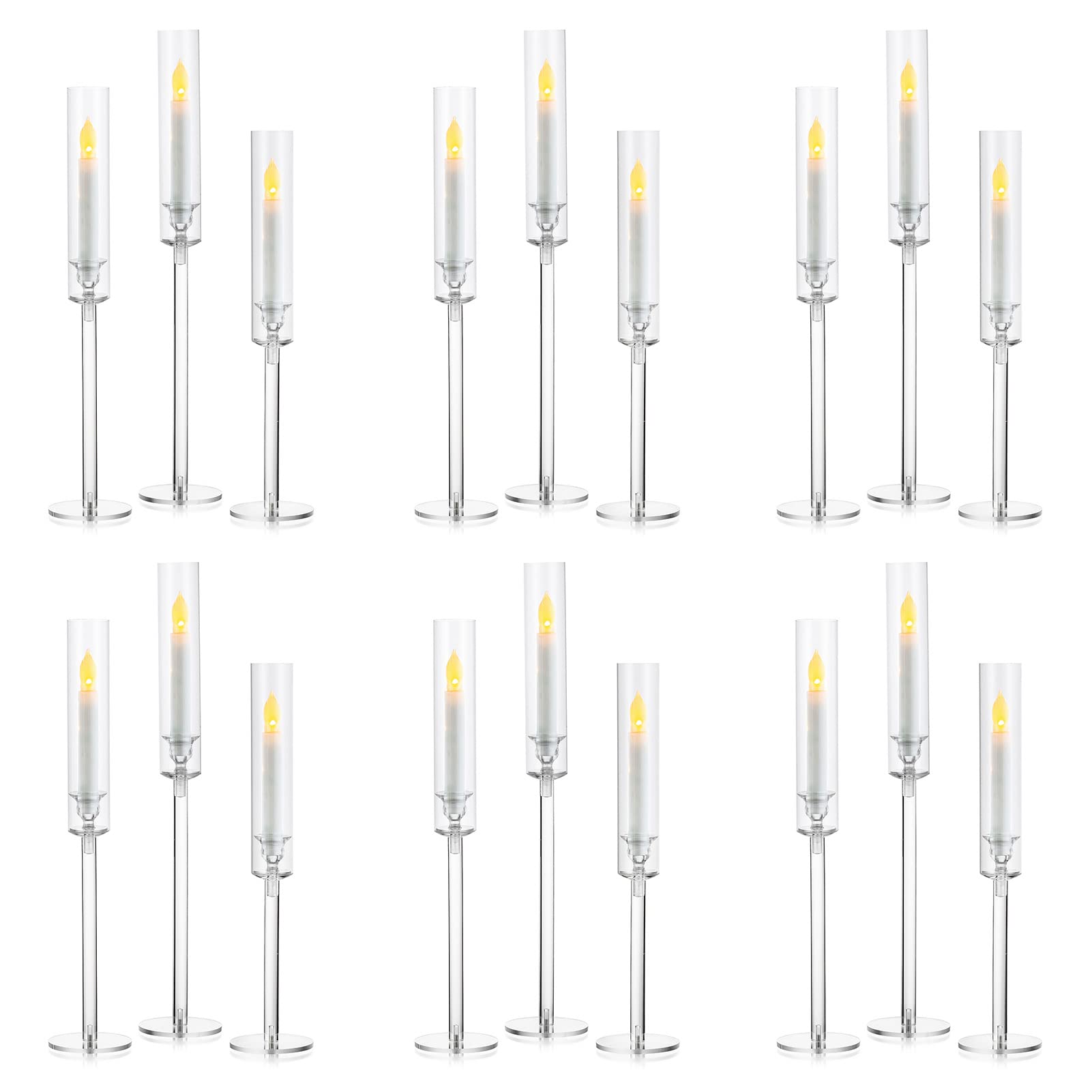 NUPTIO huracán candelabro candelabros: 18 Piezas Candelabros Vela Cónica Palo La Vela Se Encuentra El Paquete, La Sombra Acrílico Transparente Huracán Velas Cónicas Moderno La Boda de Navidad