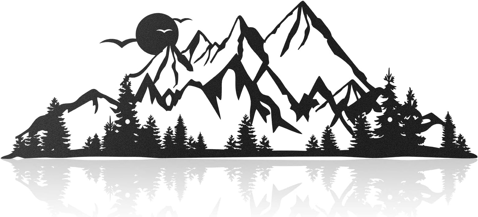 Demissle Mountain Range Metal Wall Art Decor Summit Metal Wall Sign Rustic Wall Art Mountain Wall Decor Forest Wall Decor Accent Home Decor Sign Mountain Scene Nature Wall Art, 17.5 x 5.3 Inch (Black)