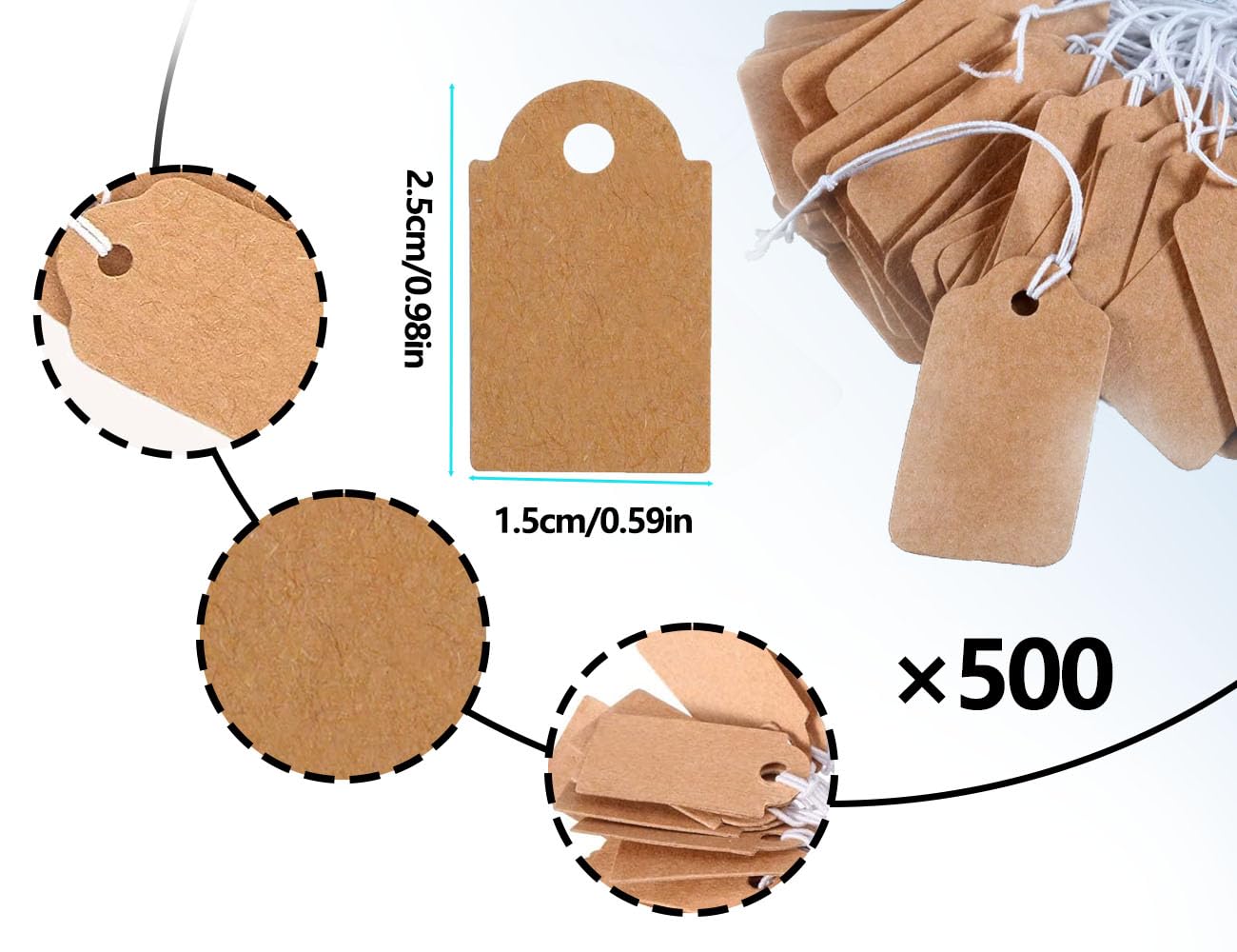 étiquettes Blanches SOLUSTRE SOLUSTRE 200 Étiquettes Prix Avec Ficelle - 5.3x3.3cm Blanc | Pour Vêtements & Commerce Marquage Vêtements Bijoux Commerce