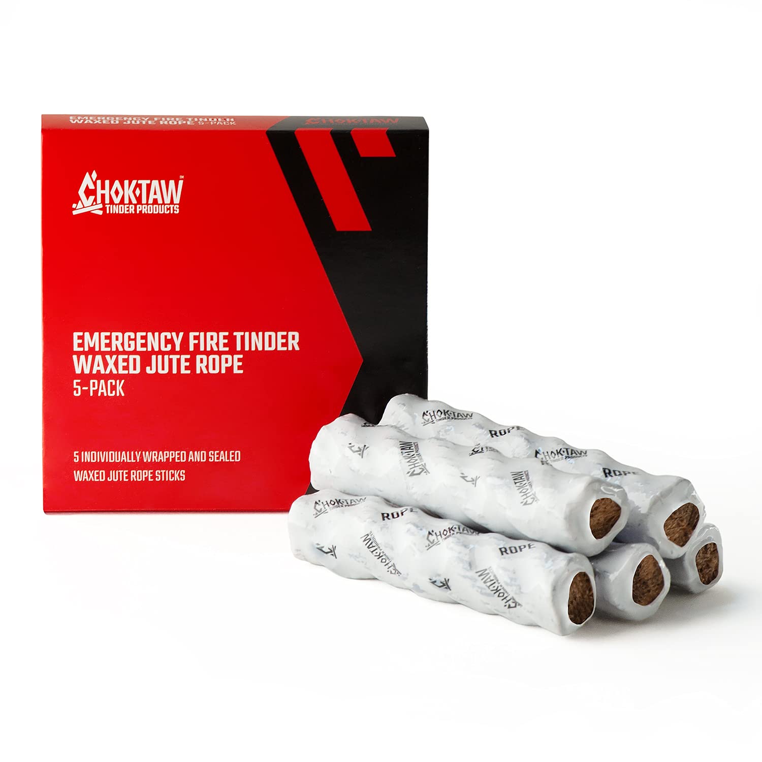 CHOKTAW Waxed Jute Rope Survival Fire Starters x5 - Natural Waterproof Rope Fire Sticks for Fire Starting & Emergency - Firestarters for Backpacking, Hiking, Camping, Hunting, Fishing & Boating Tinder