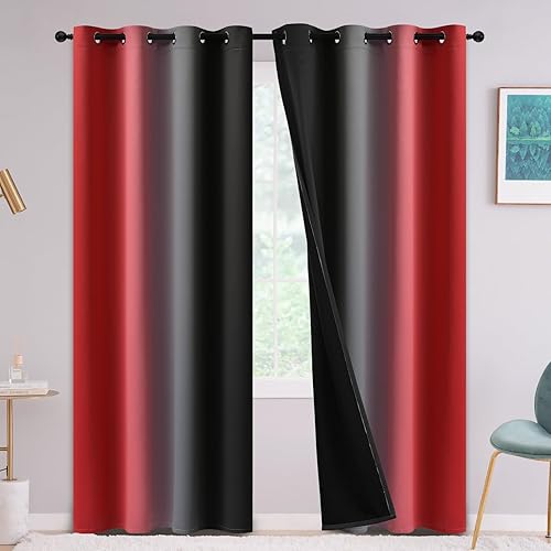 Yakamok Cortinas opacas 100% rojas y negras para dormitorio, cortinas degradadas de oscurecimiento de habitaciĂłn para sala de estar, cortinas de Yakamok Cortinas opacas 100% rojas y negras para dormitorio, cortinas degradadas de oscurecimiento de habitaciĂłn para sala de estar, cortinas de