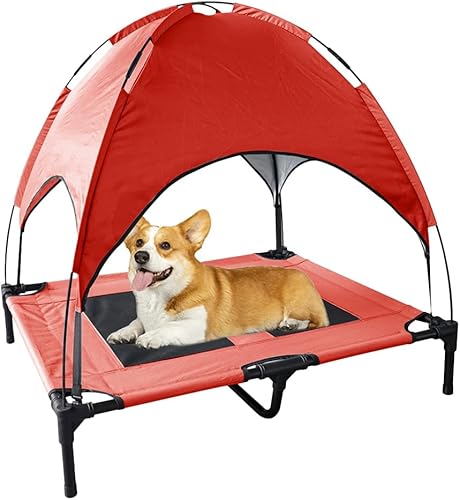 Miniatura 9 de Cama elevada impermeable para perros con toldo y malla de refrigeración – Cuna elevada portátil para perros grandes, tienda de campaña para