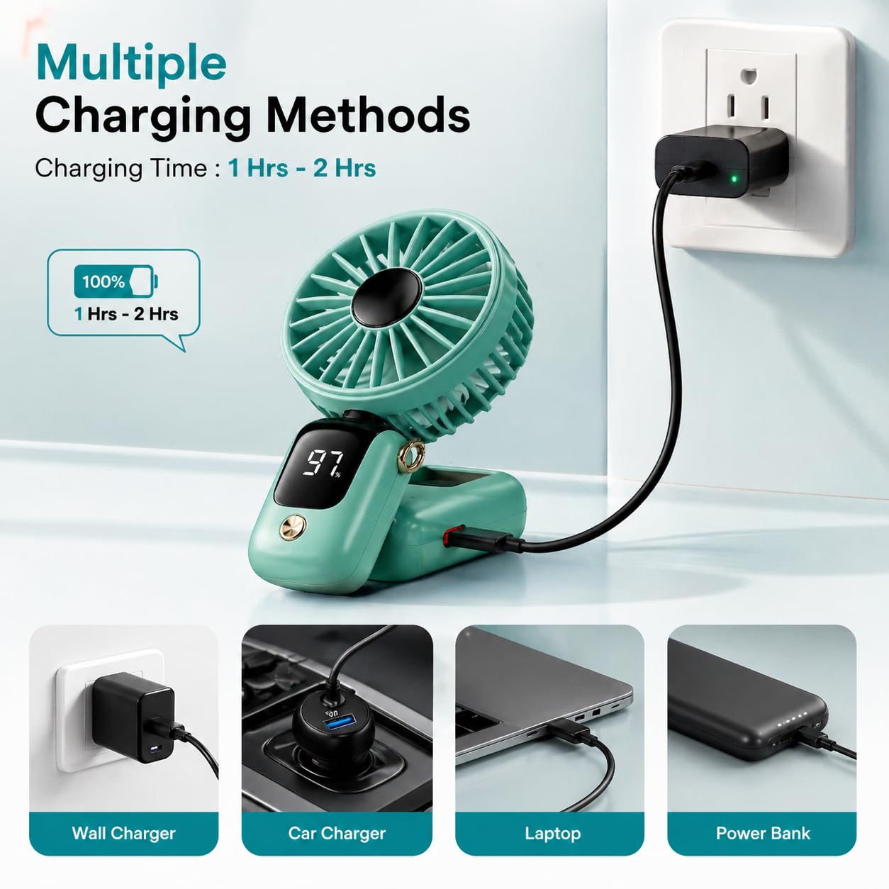 Foldable USB Fan - Portable & Rechargeable -3