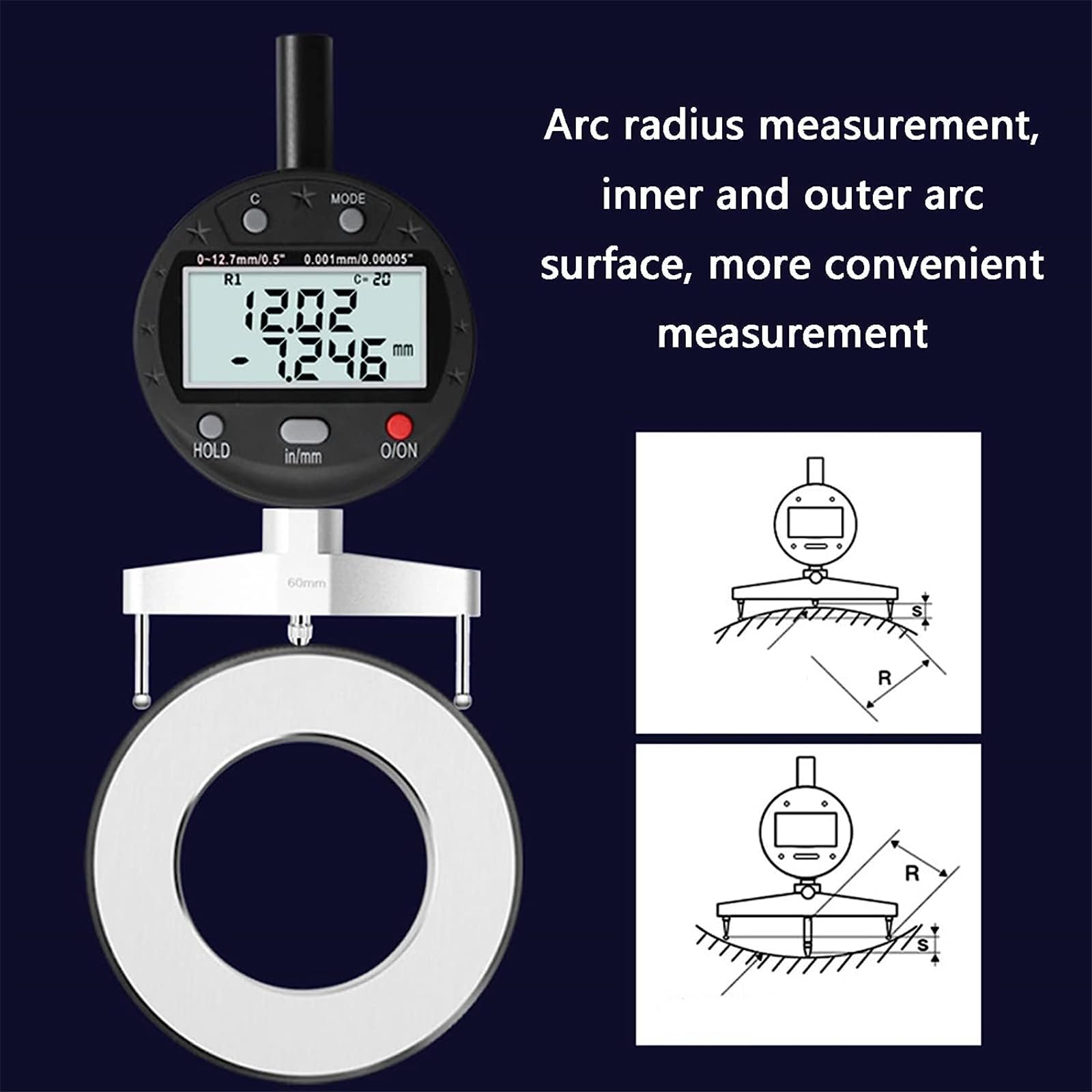 Hochpräzises digitales Radiusmessgerät, elektronisches Innen- und Außenradiusmessgerät, Radiusanzeige für mechanische Teile