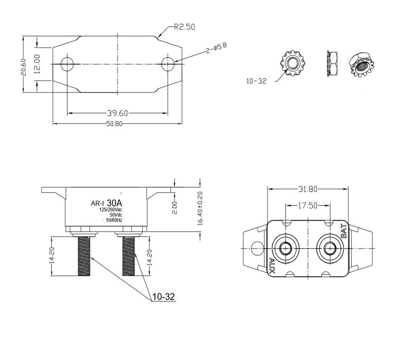 Wyłączniki termiczne, 35 A, 12 V/24 V, z automatycznym resetem, zabezpieczenie, zestaw 2 szt. do ochrony systemów(50a)