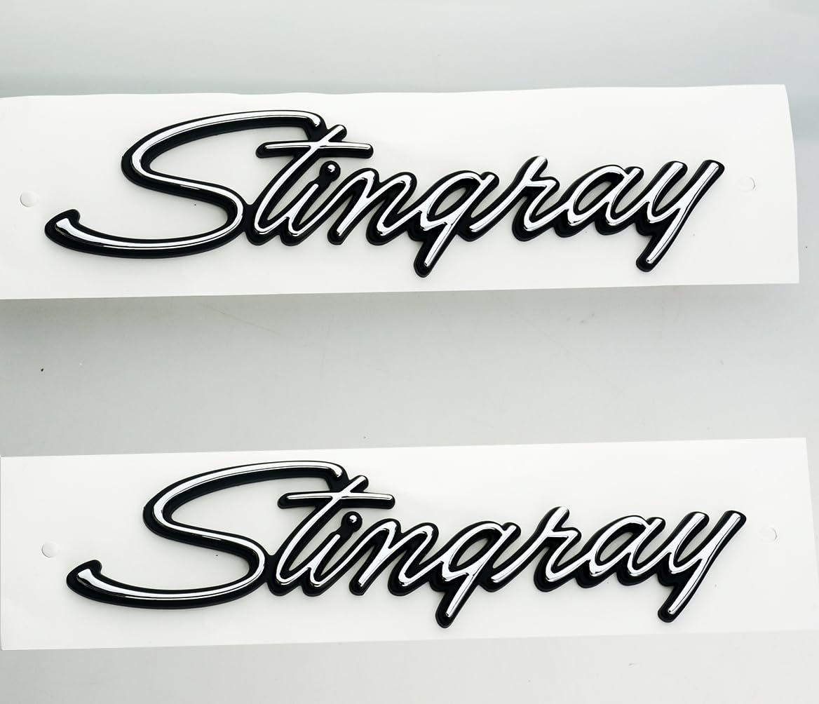 Pair Set Stingray Emblems 3D Badges Front Fender Trim Parts Replacement for 69-73 Corvette C3 (Silver)