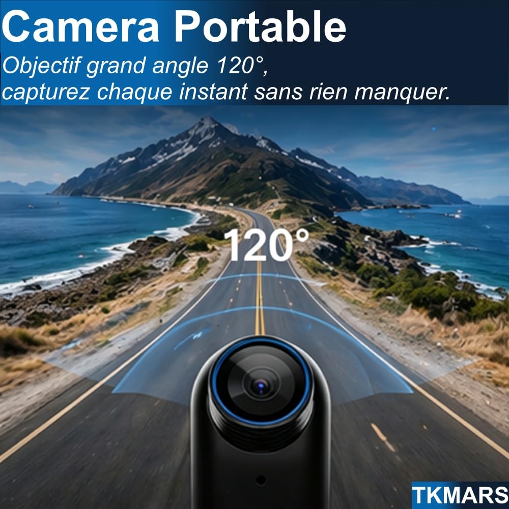 TKMARS Mini Caméra Action 4K, Caméra Sport Portable avec Clip Magnétique 360°, Caméra Moto Casque POV Vlog, Étanche avec Boîtier, Grand Angle 120°, WiFi, Idéale pour Vélo Moto Randonnée