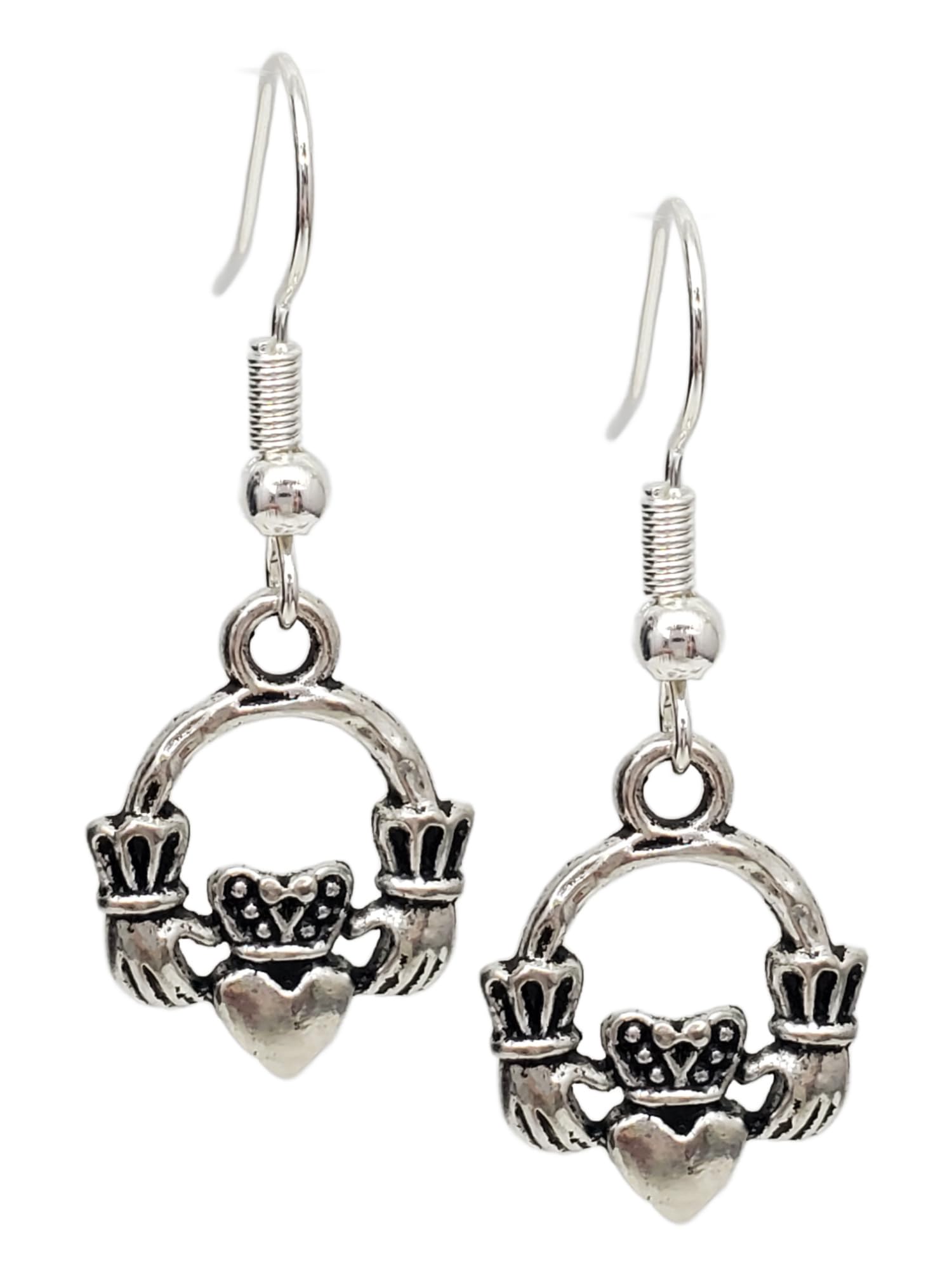 EnCharmedSmall Irish Claddagh Celtic Love Friendship Loyalty Antique Silver Tone Handmade Dangle Earrings
