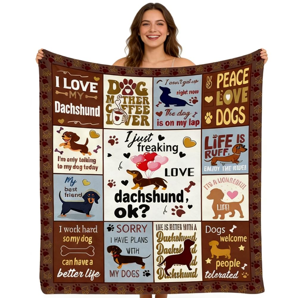 Manta Dachshund para Mujeres y Hombres 50x40 Pulgadas Suave y Cómodo de Franela Lavable para el Hogar Oficina Dormitorio Cama Sofá Silla Regalo