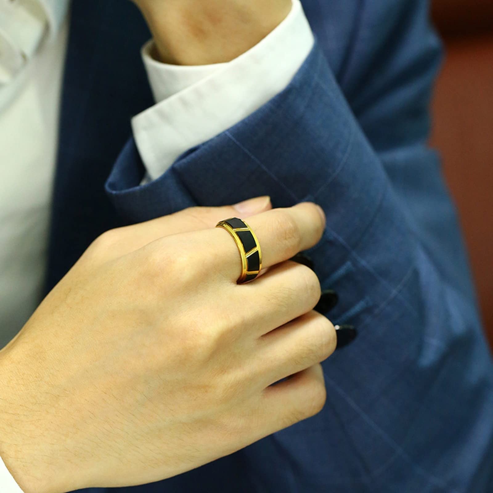 Epinki 2 Stück Partner Halsketten mit Gravur in Wolfram, Gebürstet Ringe Anhänger Pärchen Ketten, Schwarz Gold für Frauen & Männer, Breite 8mm - Herrenkette 60cm, Damenkette 50cm