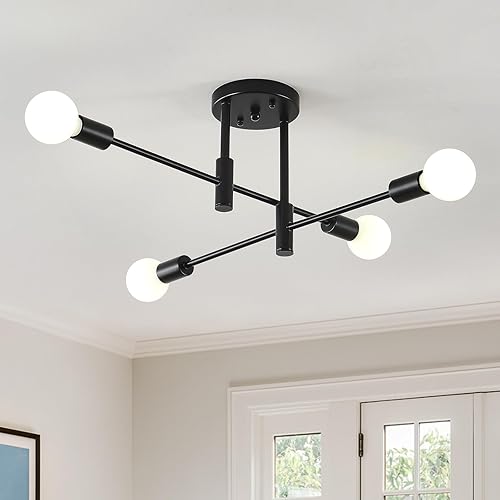 Candelabro Sputnik moderno, 4 luces industriales semiempotradas para techo, accesorios de iluminación de montaje en techo de granja para comedor,