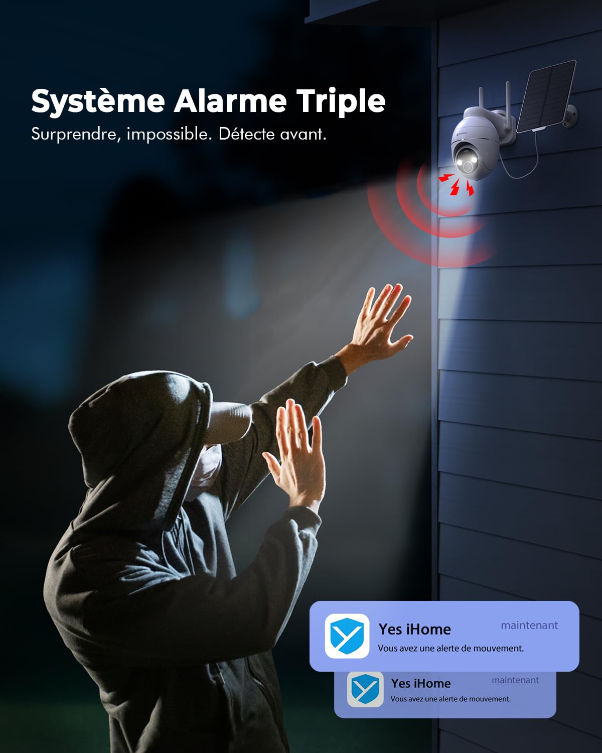 2K Camera Surveillance WiFi Exterieure sans Fil, Énergie Solaire et 360° PTZ, Caméra Solaire Batterie 2,4 G, Double Antenne Vision Nocturne Couleur, Détection PIR Audio Bidirectionnel Blanc