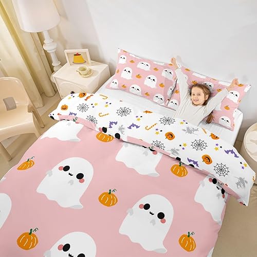 Miniatura 3 de Erosebridal Juego de ropa de cama de Halloween, funda de edredón de fantasmas de dibujos animados, decoración de calabaza de Halloween, luces de