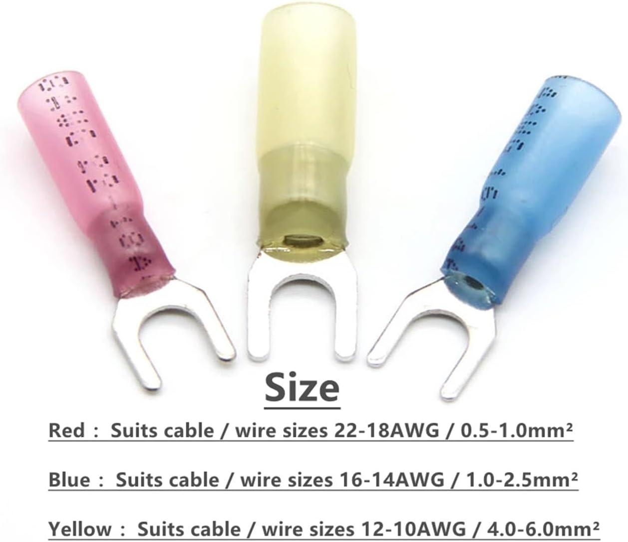 120PCS Heat Shrink Spade Fork Wire Connector Seal U Shaped Electrical Crimp Terminal 22-10 AWG Mixed Kit VUQLDHAYZ