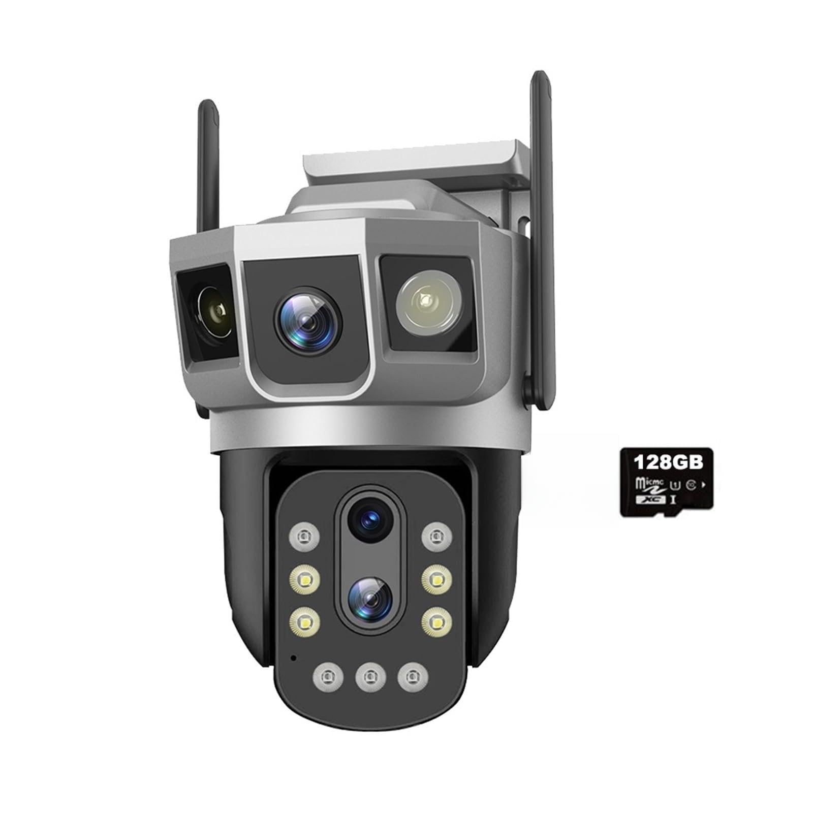 Kamera IP 2MP z trzema ekranami, 4G/WiFi, 10-krotny zoom optyczny, automatyczne śledzenie PTZ, kolorowa wizja nocna, bezprzewodowy monitor bezpieczeństwa | WIiFi Cam 128GB Card