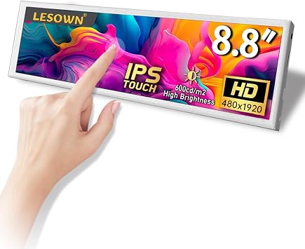 8.8" Mini Stretched Bar Monitor Touchscreen 480x1920 PC Temperature Display 600nits High Brightness Portable Secondary Screen LCD Screen Inside PC Case White