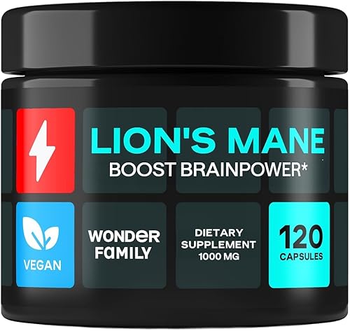 Cápsulas de suplemento de melena de león de 1000 mg - Complejo orgánico de hongos con Alpha GPC - Bienestar diario y apoyo general de vitalidad -