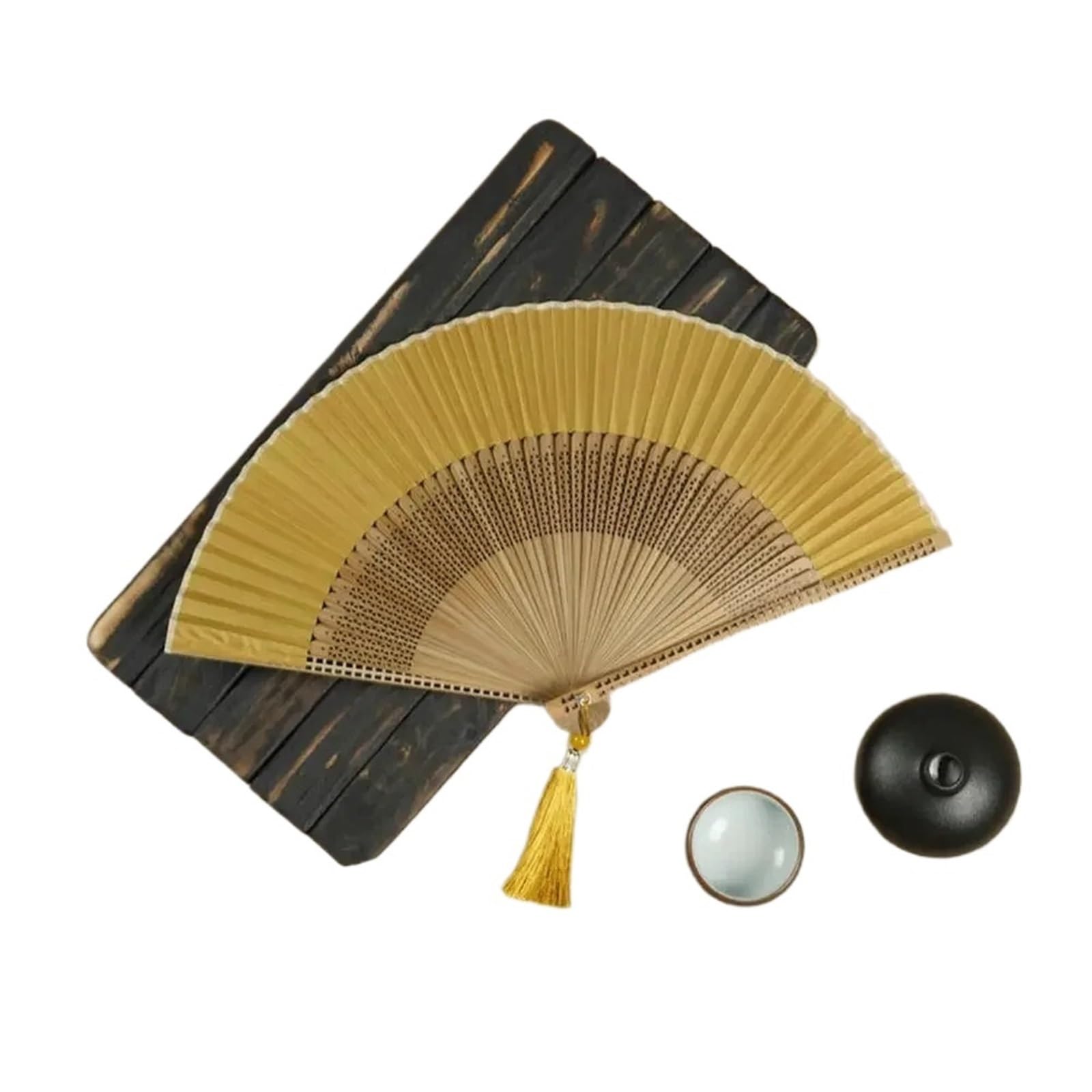 Gwyzax Wooden Folding Fan 2Pcs Carved Bamboo Folding Fan Vintage Chinese Hand Fan for Wedding Party Prop