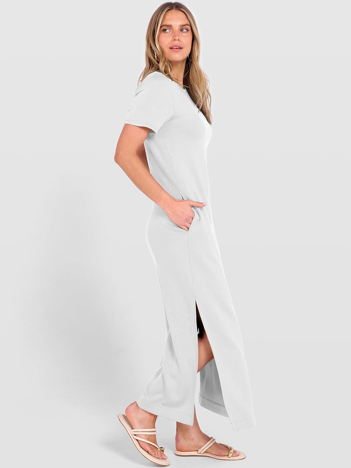 ANRABESS Womens Summer Casual Maxi Dress Short Sleeve Crewneck Split Wrinkle-Free Travel Long Sundress Beach Vacation Clothes - Image 5