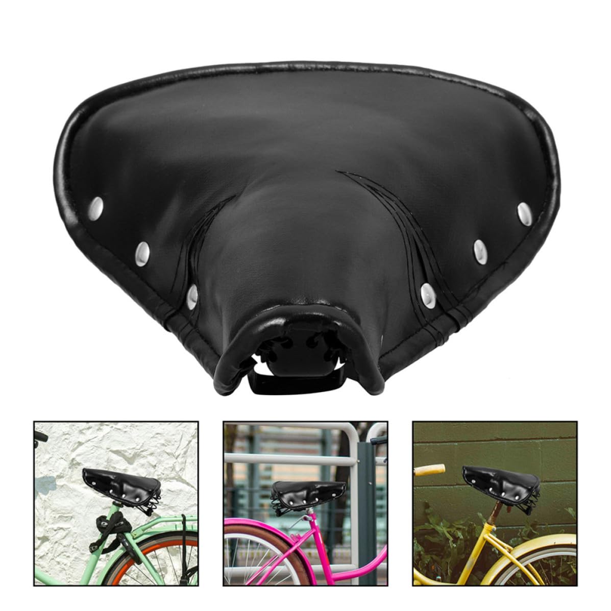 2 Pezzi Sella Bici Vintage Nera con Molletta, Ampia, in PU e Lega