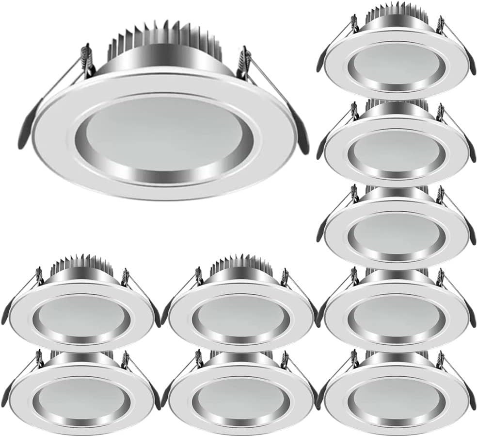 10 Pack Ultra-Thin LED Recessed Downlight 5W/7W Round Panel Light,4 inch Baffle Trim,Daylight Retrofit Downlight,Cut Out 70-90mm,3000K/6000K,CRI：80+