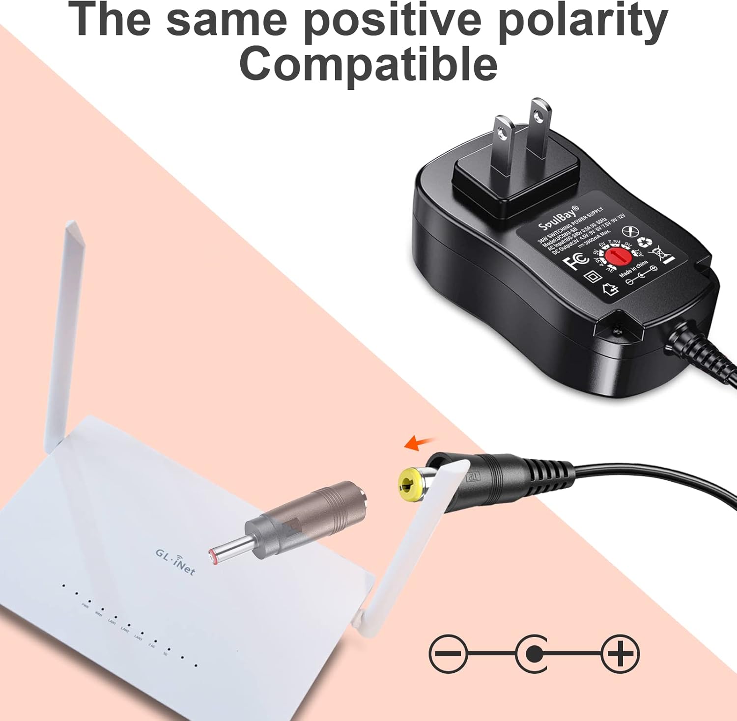 Diagram illustrating positive polarity compatibility for the SoulBay adapter