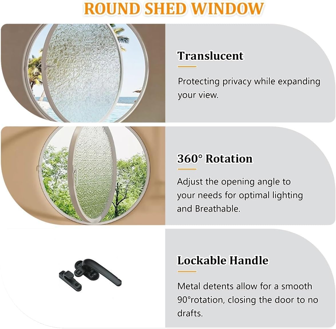 Round Rotating Glass Porthole Window - 45cm Aluminum Alloy with Sun-Protection Film & Gloves (White & Transparent) - Ideal for Boats, RVs & Home Decor