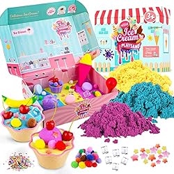 Peertoys Ice Cream Shop Play Sand for Kids- Playset with 3 Colors Sensory Sand Toy Tools，Accessories & Shop Play Scene…