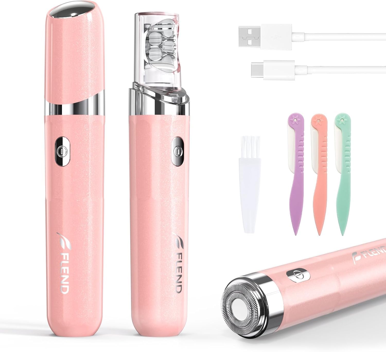 Epilatore elettrico 2 in 1 da donna, con luce LED, ricaricabile tramite USB, portatile, per viso, labbra, mento, gambe, braccia, bikini
