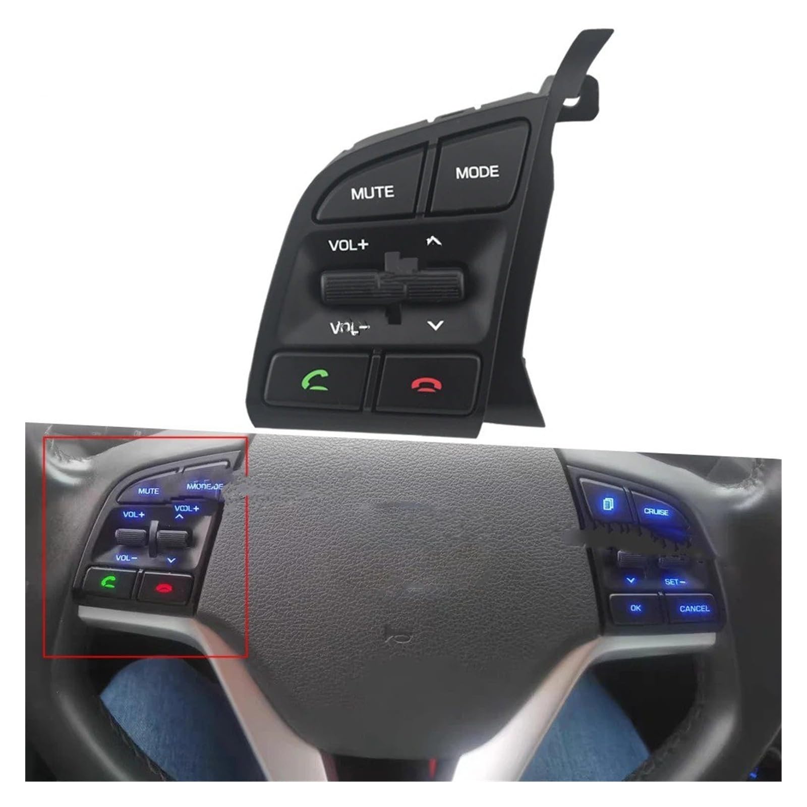 Für Hyundai Für Tucson 2015-2019 96710-D3500 Lenkrad Fernbedienung Schalter Volumen AdjustButton Bluetooth Taste Musik Multifunktions-Lenkradsteuerungstasten(Links)