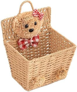 DOITOOL Woven Hanging Baskets Bear Animal Sundries Storage Baskets for Bathroom Hanging Wall Organizer Magazine Racks Holder for Home Office Khaki