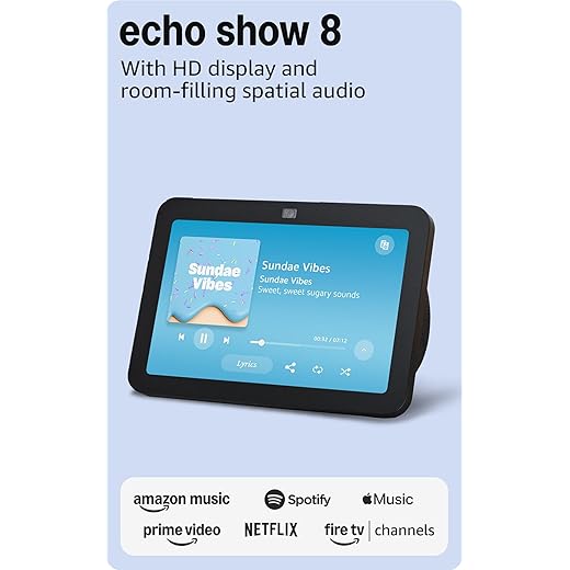 Amazon Echo Show 8 (3rd Gen, 2023 release) | With Spatial Audio, Smart Home Hub, and Alexa | Charcoal