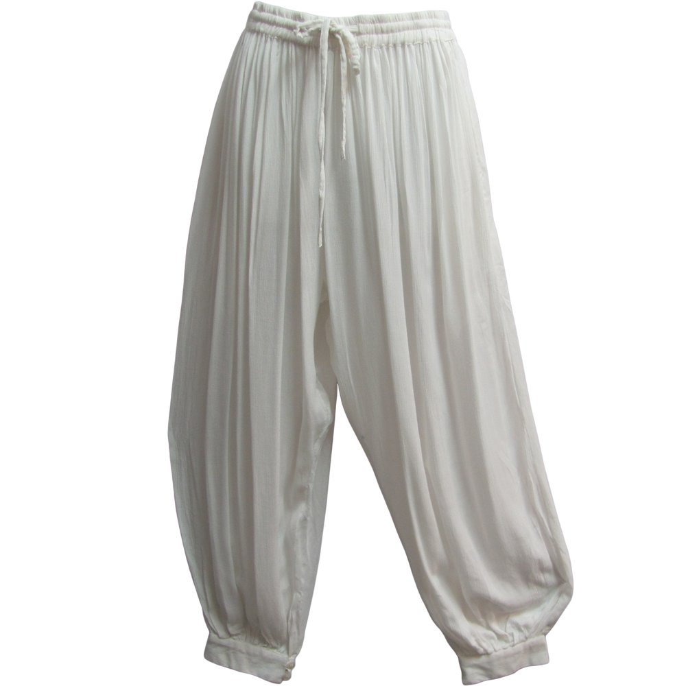 Men's Indian Aladdin Gypsy Hippie Yoga Meditation Harem Pants (White)