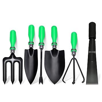 Buildskill Versatile GTS011 Garden Items Kit Durable Home Gardening Tools for Planting, Weeding, Pruning, Cultivating Easy to Clean, Rust-Resistant and Comfortable to Use (Green) Set of 6
