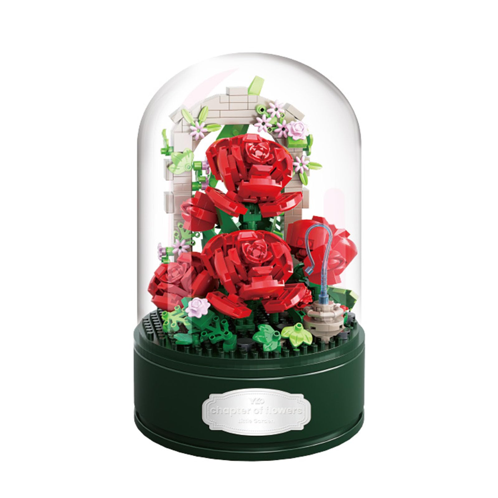 Sipobuy DIY Flower Bouquet Set with DIY Music Box with Dustproof Dome - Building Toy with Artificial Flowers Collection for Home Decoration (Pink)