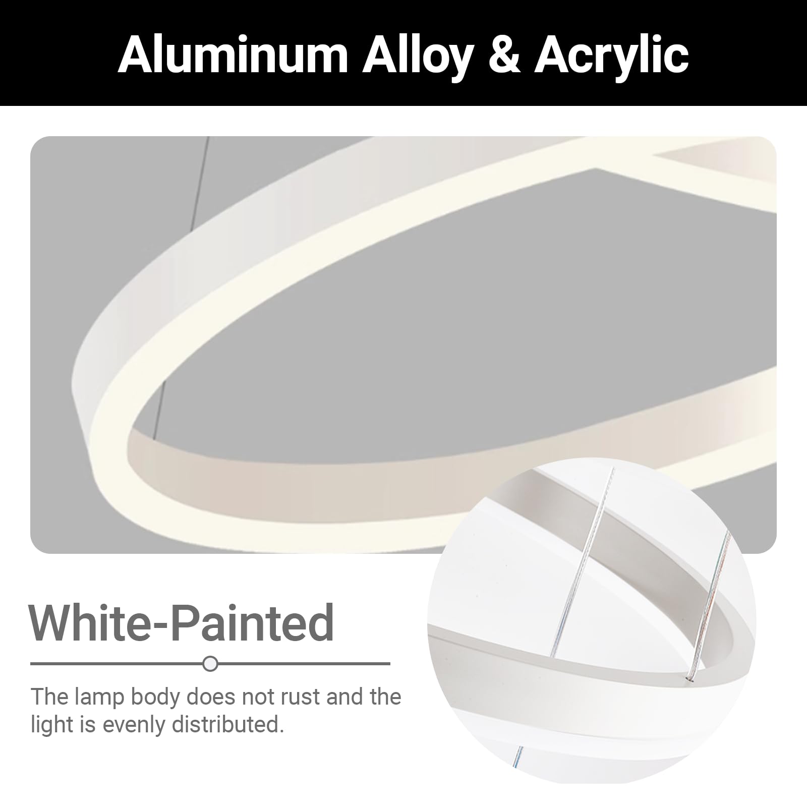 Żyrandol wiszący LED 3 pierścienie 30/40/60 cm, możliwość ściemniania za pomocą pilota | Minimalizm, stop aluminium i akryl, 3000K do 5000K, 78W Wysoka jasność, regulowana wysokość